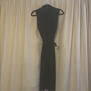 Pinstriped dress with button up front and tie belt